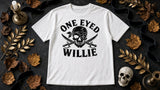 One Eyed Willie Crest Tee - white props flat-lay ad mockup